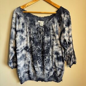 Women's‎ Tie Dye Embroidered Embellished Peasant Top Adobe Star Boho X-Large